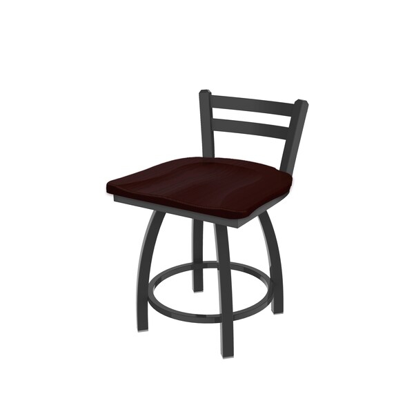18" Low Back Swivel Vanity Stool, Pewter Finish, Dark Cherry Oak Seat